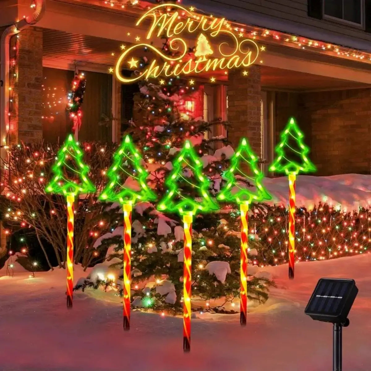 Set aus 5 Solarbetriebene Weihnachtsbaumlichter – Fröhliche Außenbeleuchtung für die Feiertage