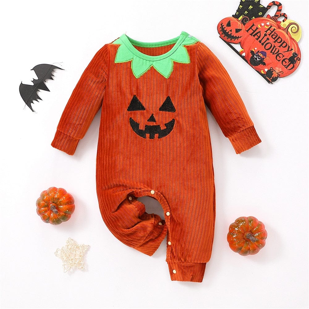 Halloween Kürbis Outfit für Kinder - Niedlicher Jumpsuit mit Mütze und Hausschuhen