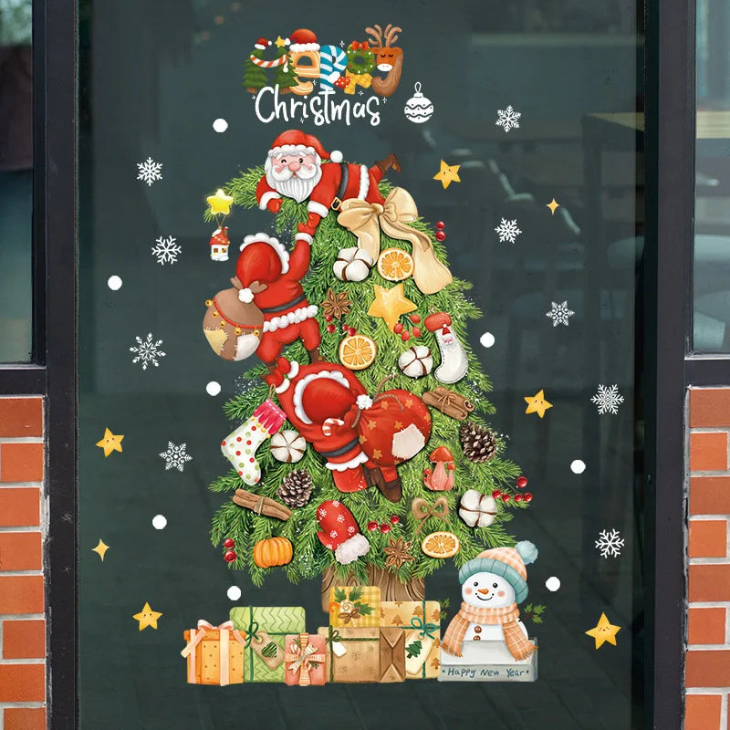 Weihnachts-Fensterdekoration – Festliche Dekoration mit Weihnachtsmann und Tieren für eine stimmungsvolle Weihnachten