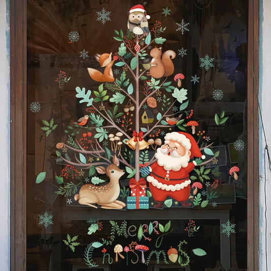 Weihnachts-Fensterdekoration – Festliche Dekoration mit Weihnachtsmann und Tieren für eine stimmungsvolle Weihnachten