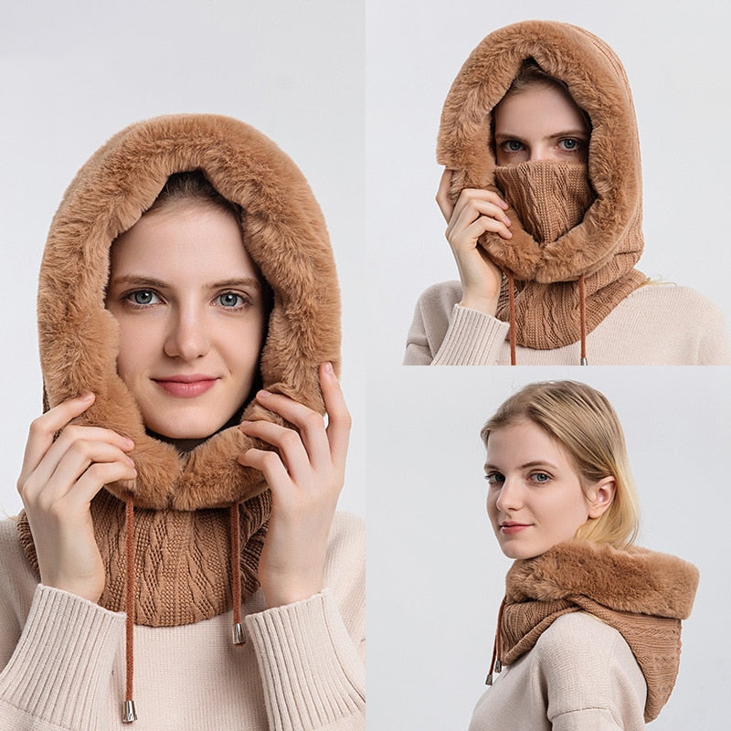 Flauschige Winter-Kapuze mit Schal