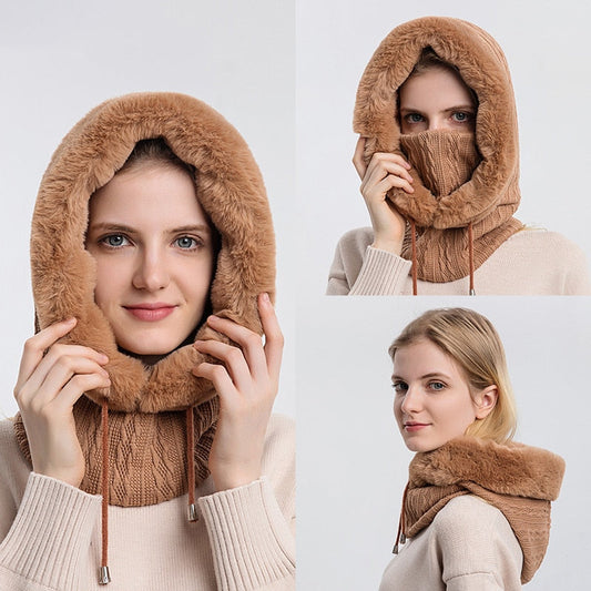 Flauschige Winter-Kapuze mit Schal