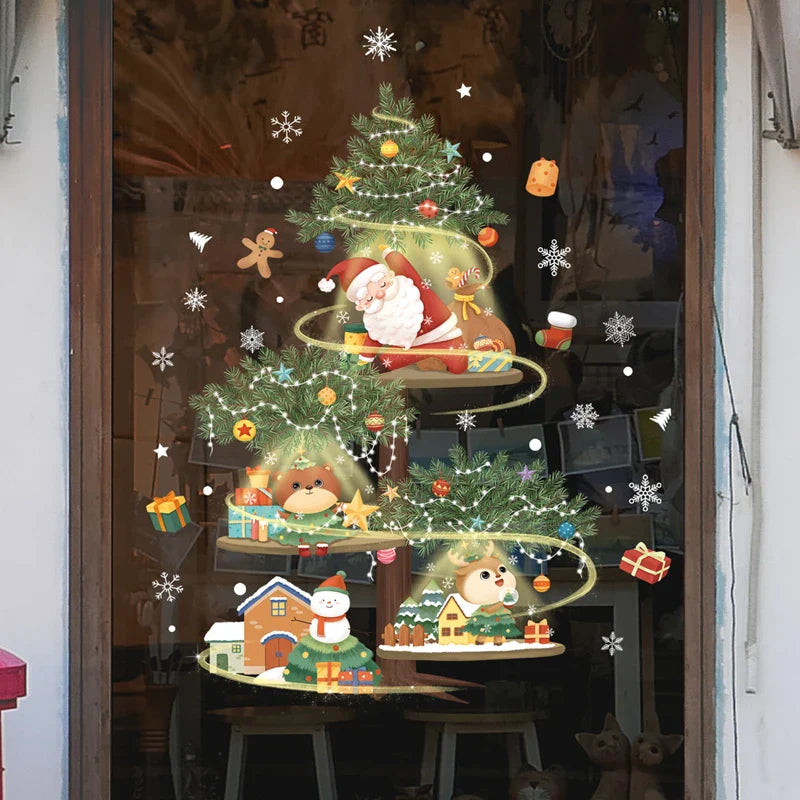 Weihnachts-Fensterdekoration – Festliche Dekoration mit Weihnachtsmann und Tieren für eine stimmungsvolle Weihnachten