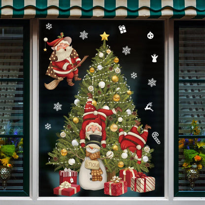 Weihnachts-Fensterdekoration – Festliche Dekoration mit Weihnachtsmann und Tieren für eine stimmungsvolle Weihnachten