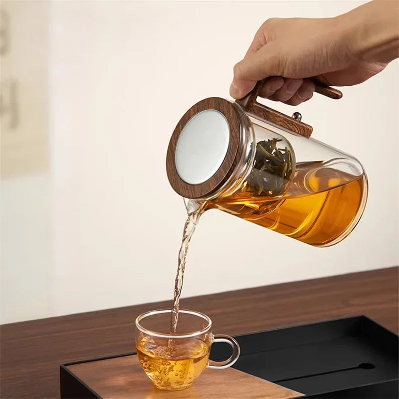 Eleganter Glas-Teebereiter mit Holzgriff – Stilvolles Aufbrühen