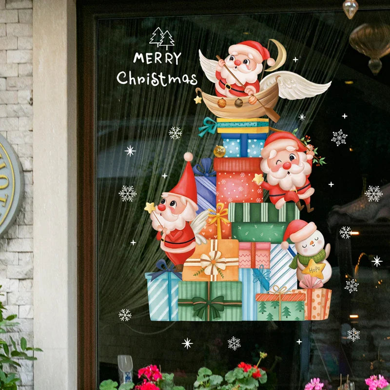 Weihnachts-Fensterdekoration – Festliche Dekoration mit Weihnachtsmann und Tieren für eine stimmungsvolle Weihnachten