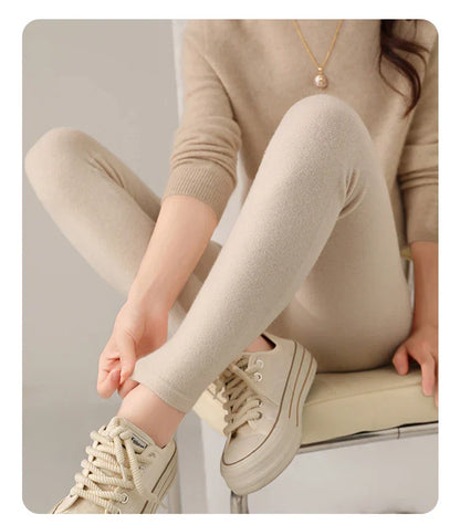 Strick-Kaschmir-Leggings mit Hoher Taille – Feinstrick Damenleggings in Neutralen Farbtönen