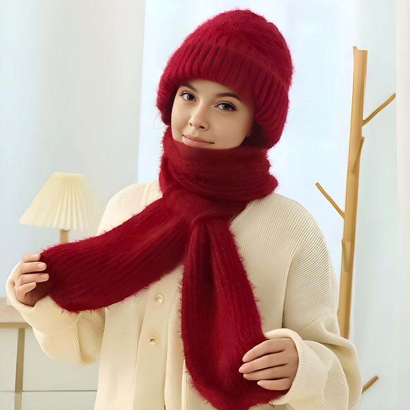 Strick-Wintermütze mit Integriertem Schal – 2-in-1 Design