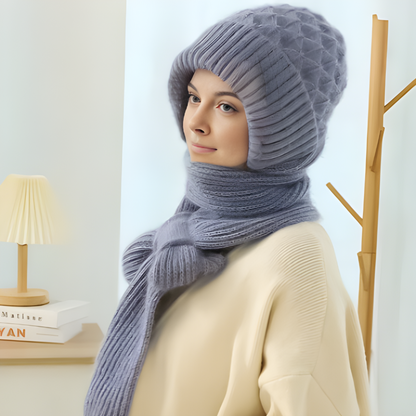 Strick-Wintermütze mit Integriertem Schal – 2-in-1 Design