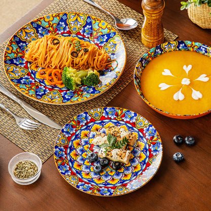 24-teiliges Diner-Set – Steinzeug im Boho-Stil
