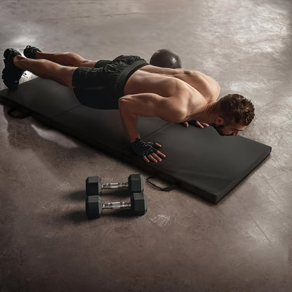 Tragbare Dreifach-Yogamatte mit dicker Polsterung, rutschfester PU-Oberfläche und Griff