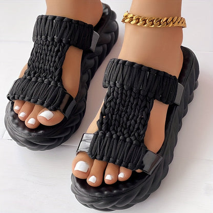 Bequeme Damen Sandalen mit Geflochtenem Obermaterial und Plattformsohle