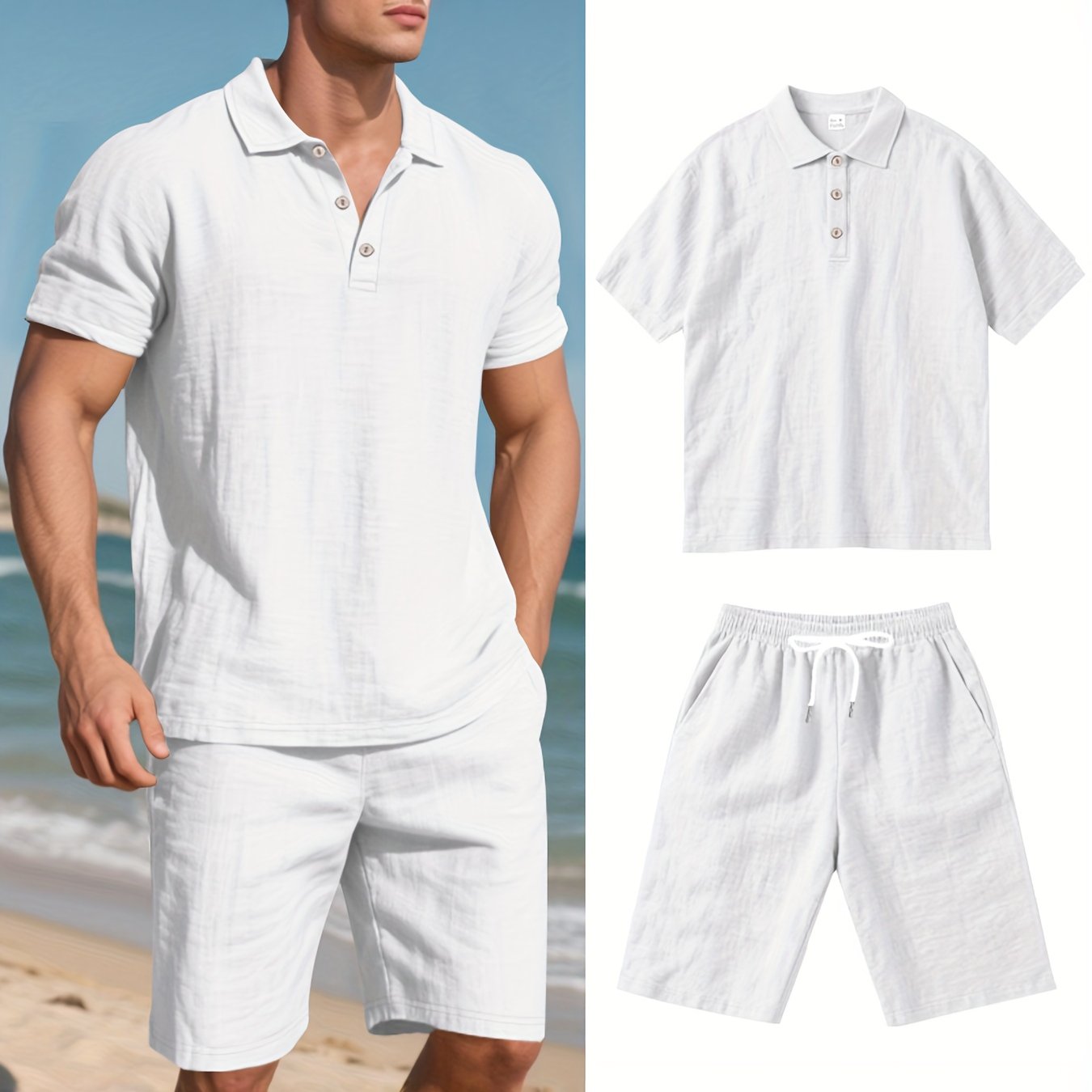 Herren Leinen Polo und Shorts Set – Bequem und Lässig für Warme Tage
