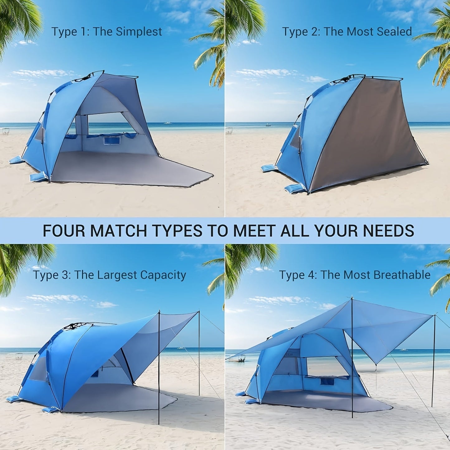 BreezeShield Strandzelt – Leicht und Geräumig für 4-6 Personen