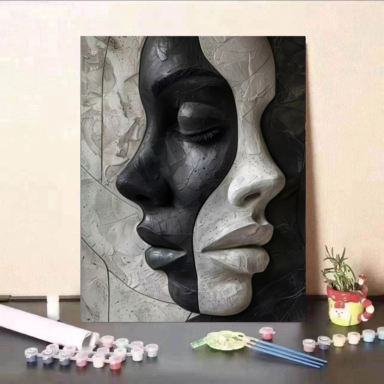 Abstraktes Weibliches 3D-Porträt – DIY Leinwand-Set für Kunstliebhaber