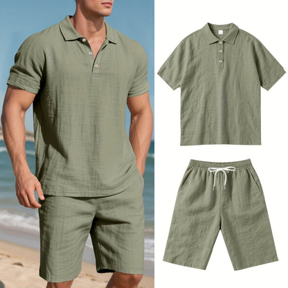 Herren Leinen Polo und Shorts Set – Bequem und Lässig für Warme Tage