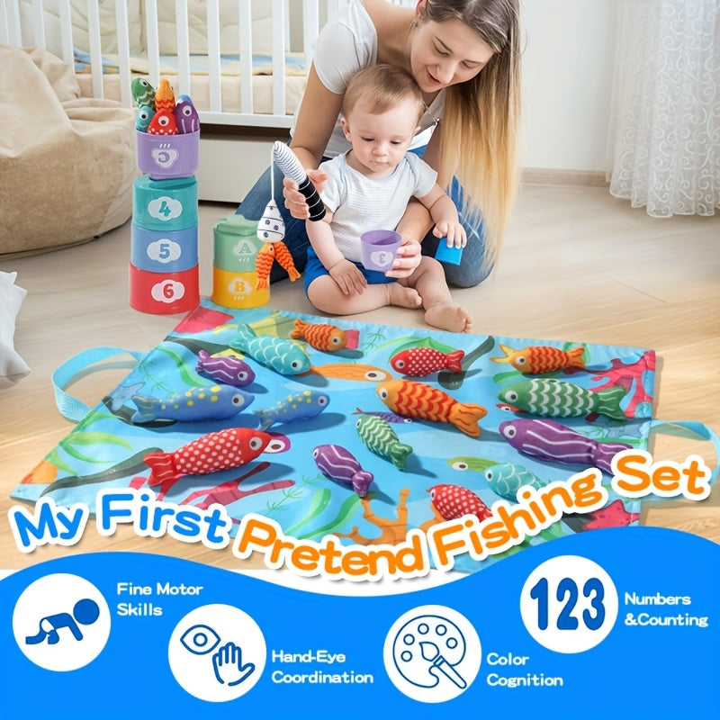 Kinder-Fabric Angelset – Plüschfische und Stapelbecher für Lernspaß