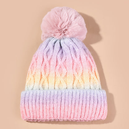 Lana Regenbogen Beanie für Mädchen – Strickmütze mit Pompon und dickem Material für den Winter
