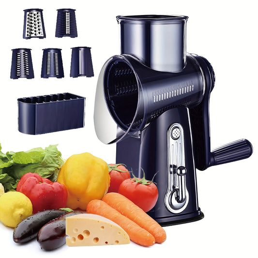Multifunktionale Rotierende Küchenreibe – 5-in-1 Käse- und Gemüseschneider mit rutschfester Basis