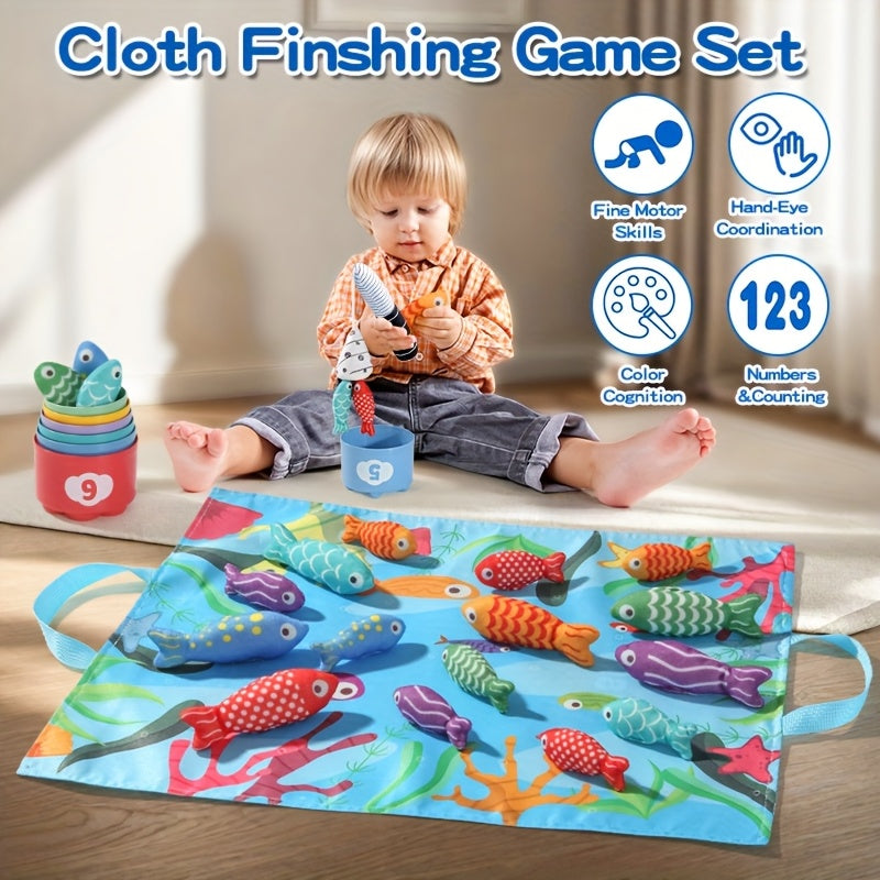 Kinder-Fabric Angelset – Plüschfische und Stapelbecher für Lernspaß