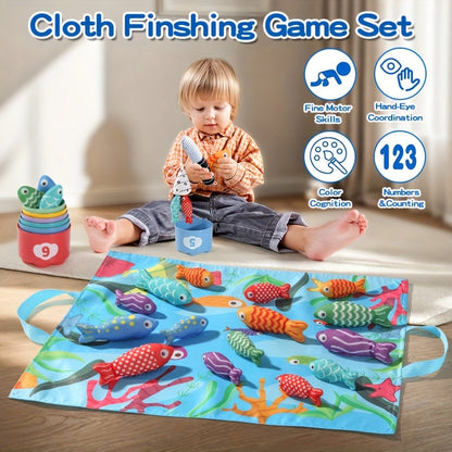 Kinder-Fabric Angelset – Plüschfische und Stapelbecher für Lernspaß