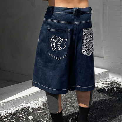 Lässige Bermuda-Denim-Shorts – Lockere Passform mit Stilvollen Blumenstickereien