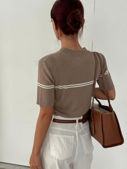 Damen Gestreiftes Polo-Shirt mit Reißverschlussdetail – Leichtes Sommer Casual Top