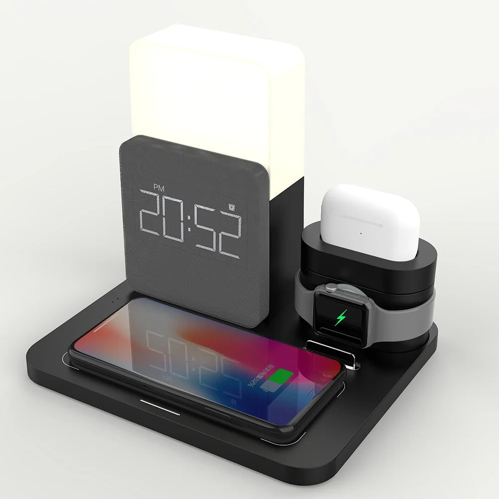 Multi-Funktions-Wireless-Ladestation – Lampe und Wecker inklusive