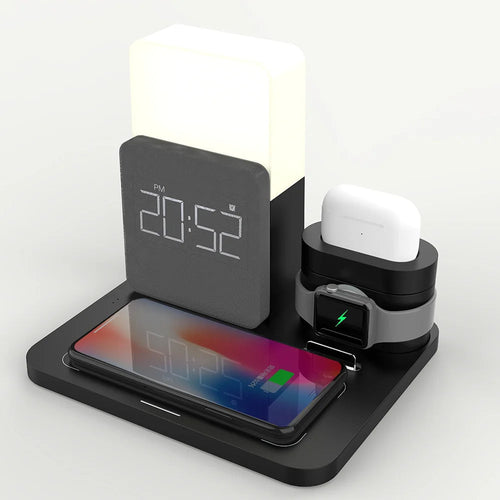 Multi-Funktions-Wireless-Ladestation – Lampe und Wecker inklusive