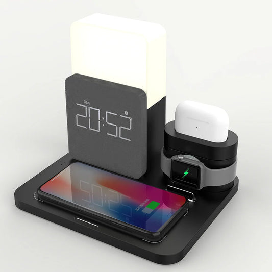 Multi-Funktions-Wireless-Ladestation – Lampe und Wecker inklusive