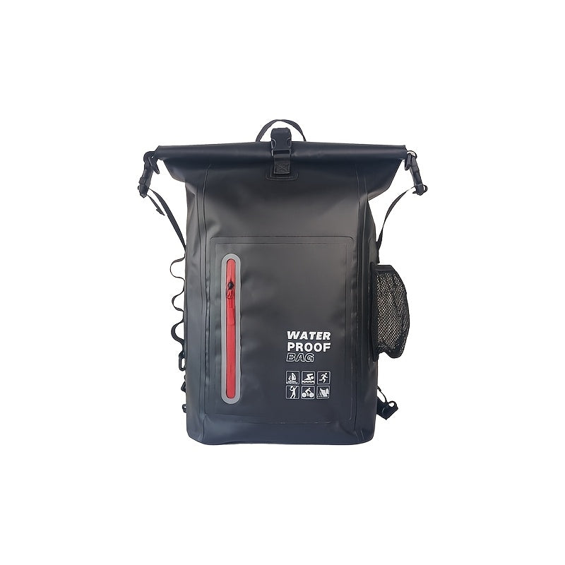 Wasserdichter 25L Rolltop-Rucksack mit mehreren Fächern, stabiler Schnallenversiegelung und Netz-Seitentasche