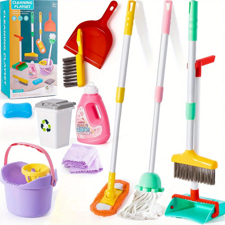 Reinigungs-Spielset für Kinder – Verstellbarer Mop, Besen und Kehrschaufel