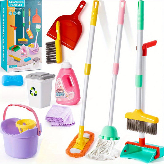 Reinigungs-Spielset für Kinder – Verstellbarer Mop, Besen und Kehrschaufel