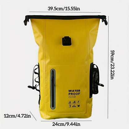 Wasserdichter 25L Rolltop-Rucksack mit mehreren Fächern, stabiler Schnallenversiegelung und Netz-Seitentasche