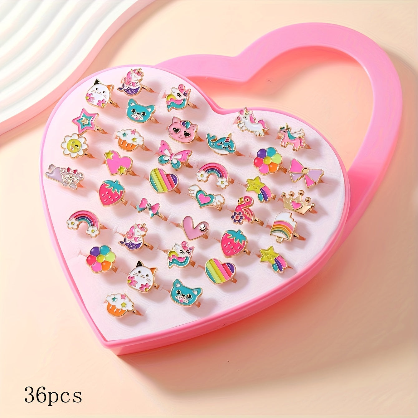 Lola Magische Prinzessinnen Ringe Set – 36 Stk. Verstellbare Ringe für Mädchen