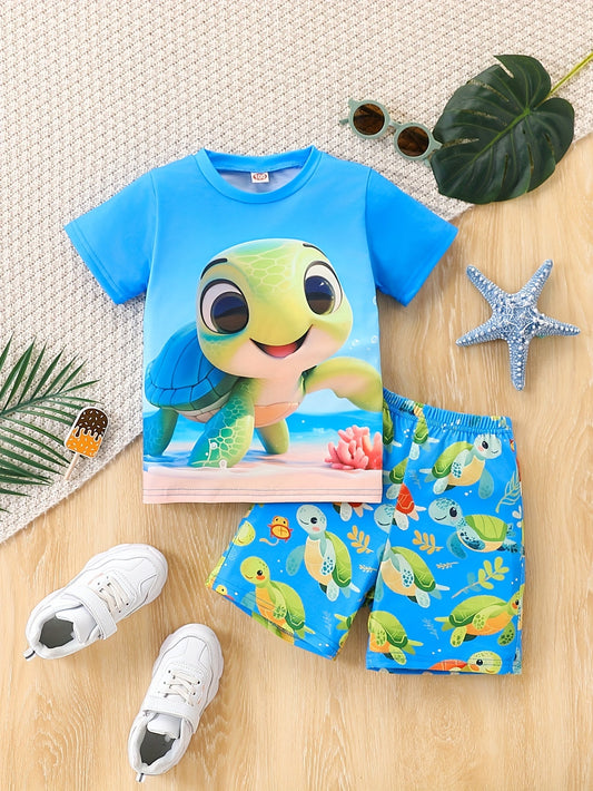 Schildkröten Druck Sommer Set – Lässiges T-Shirt und Shorts für Jungen