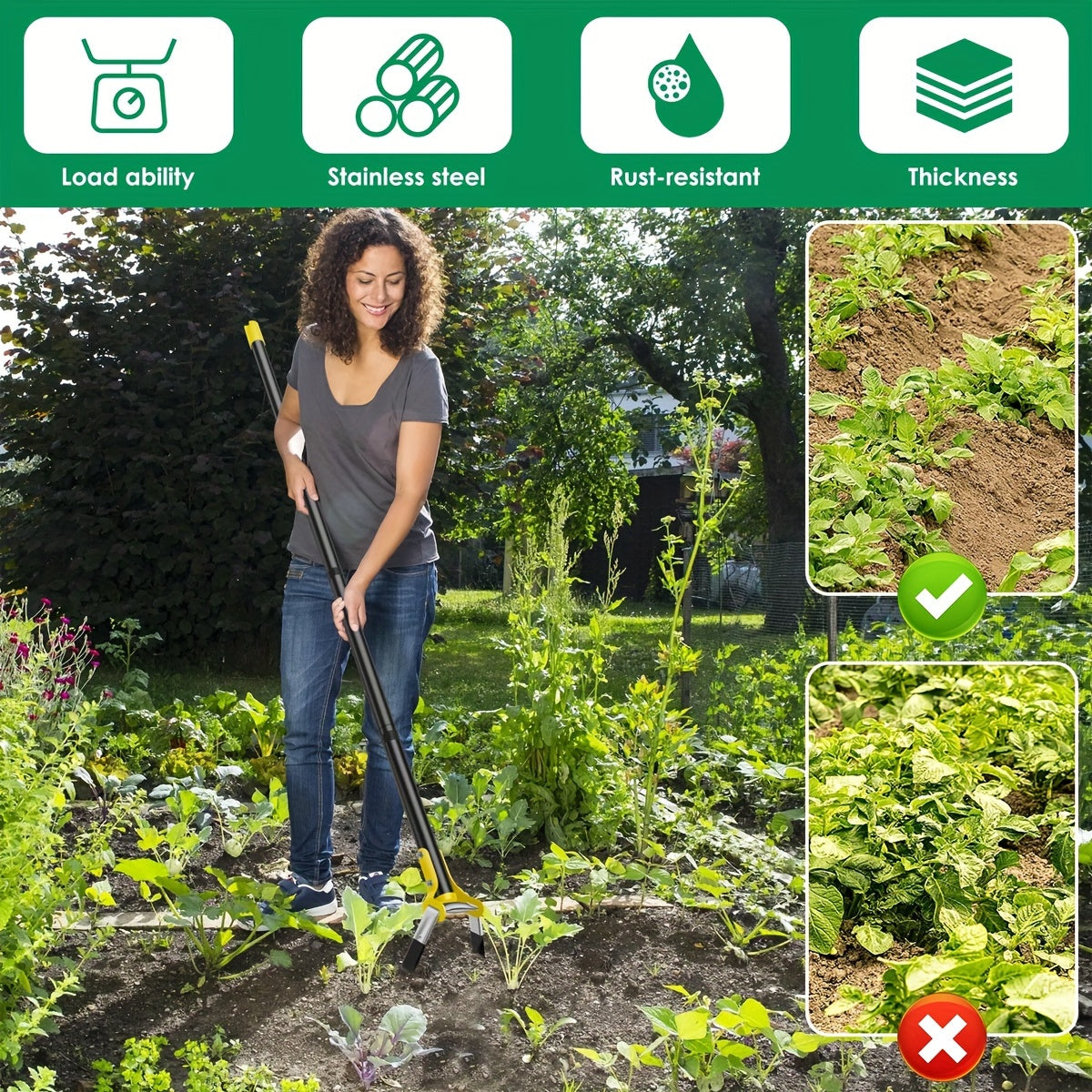 Edelstahl Ergonomisches Gartenwerkzeug mit Dreieckigem Kopf – Zum Unkrautjäten und Bodenbearbeitung