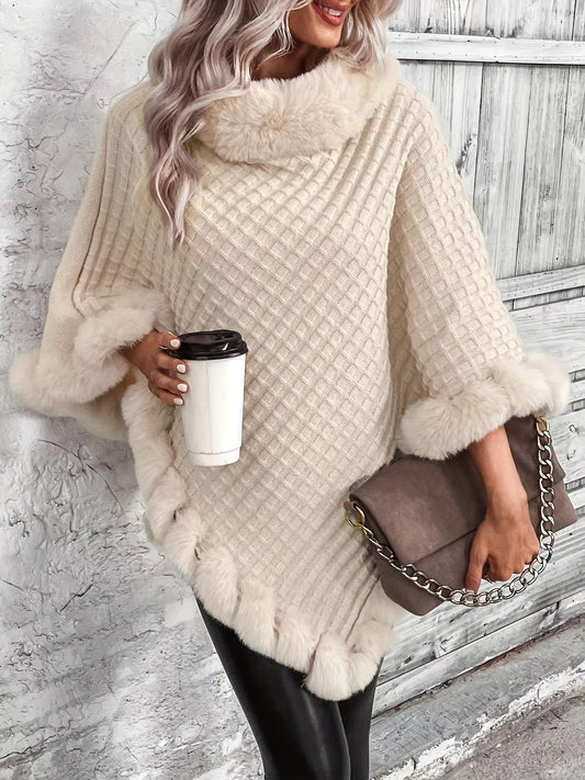Luxus Dicke Strickrollkragen für Damen - Mit Fake-Overlock und Chic Pullover Cape für den Winter