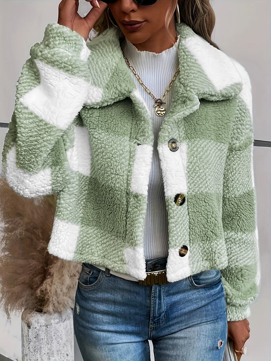 Luna Kariertes Teddy-Jacke – Wärme und Stil für Damen