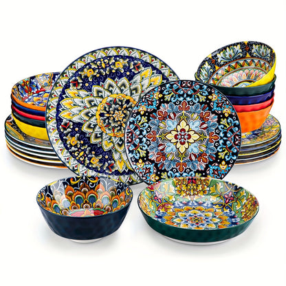 24-teiliges Diner-Set – Steinzeug im Boho-Stil
