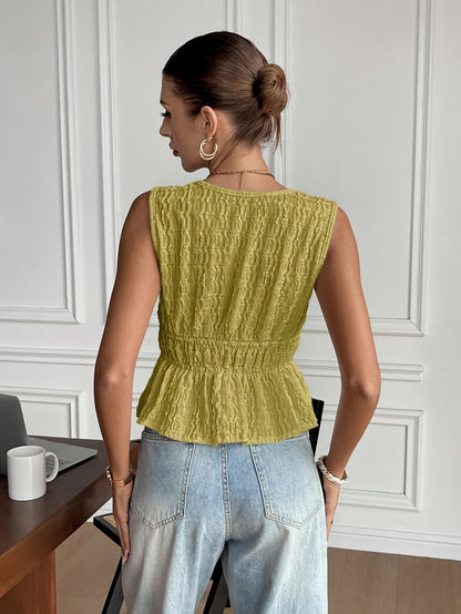 Damen Casual Elegante Ärmellose Bluse – Französisch Stilvoll mit V-Ausschnitt und Rüschen