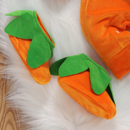 Halloween Kürbis Outfit für Kinder - Niedlicher Jumpsuit mit Mütze und Hausschuhen