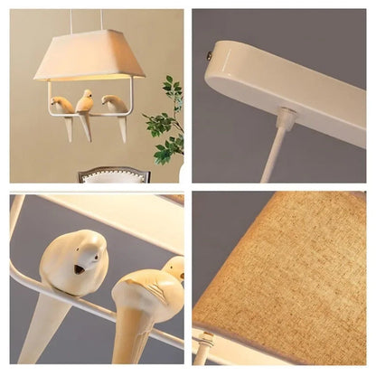 Hängelampe mit Vogel und Leinen-Schirm – Stimmungsvolles und Einzigartiges Design