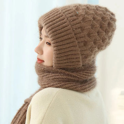 Strick-Wintermütze mit Integriertem Schal – 2-in-1 Design