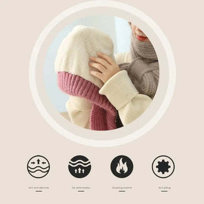 Strick-Wintermütze mit Integriertem Schal – 2-in-1 Design