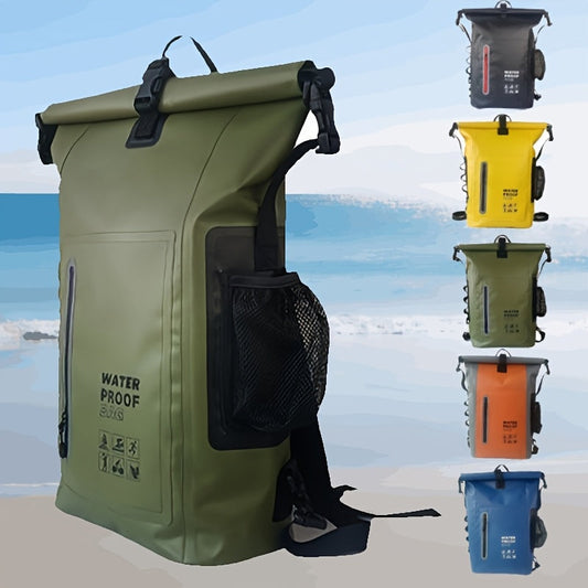 Wasserdichter 25L Rolltop-Rucksack mit mehreren Fächern, stabiler Schnallenversiegelung und Netz-Seitentasche