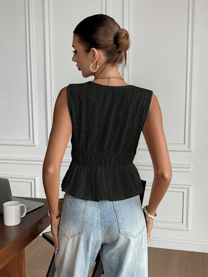 Damen Casual Elegante Ärmellose Bluse – Französisch Stilvoll mit V-Ausschnitt und Rüschen