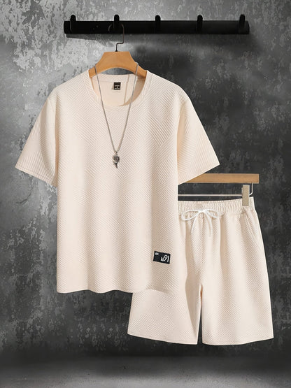 Herren Trendy Jacquard T-Shirt und Shorts Set – Lässig und Sportlich für Warme Tage