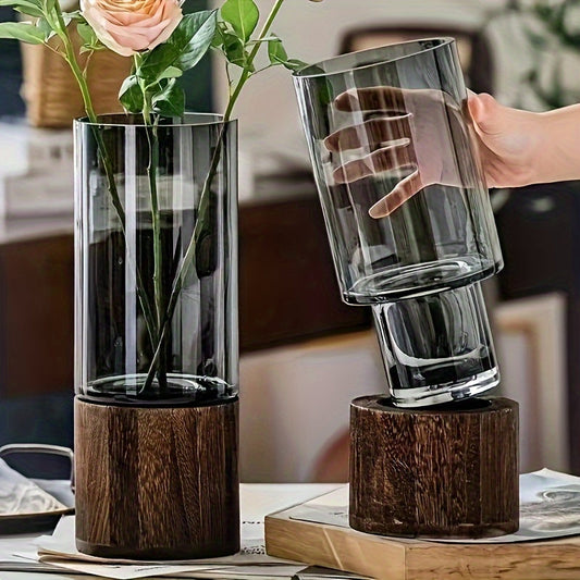 Luxus Glasvase mit Holzbasis – Elegant und Modern