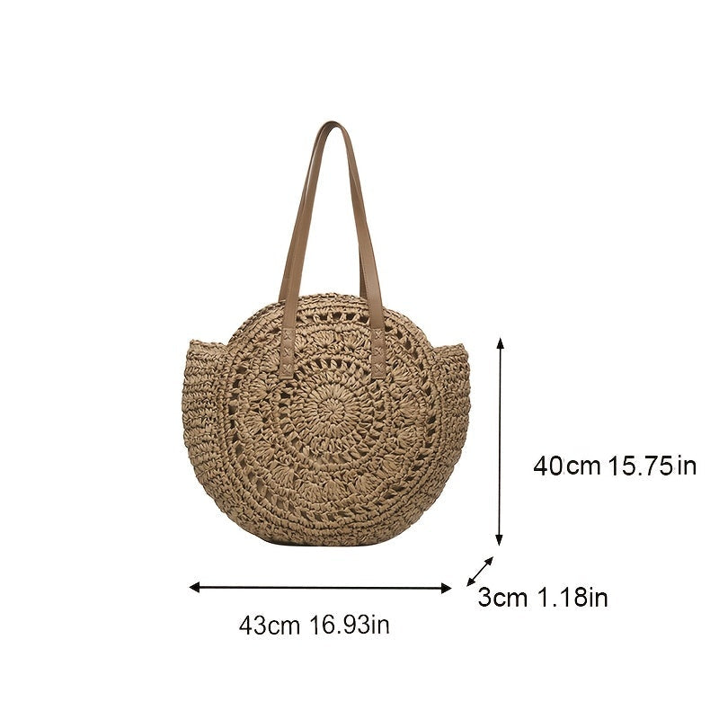 SunWave Runde Strohs Schultertasche – Lässig und Luftig